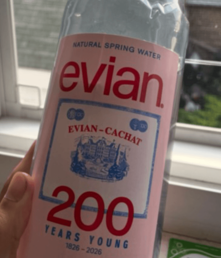 Bottle of evian natural spring water, photographed by MedicPal